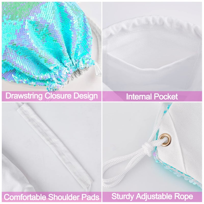 MHJY Sparkly Drawstring Backpack Mermaid Sequin Dance Bag Sports Gym Beach Swim Backpack Birthday Easter Gift Bag - Image 3